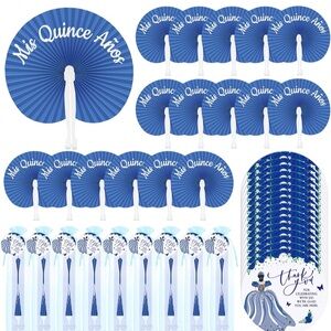 💜30 Sets Quinceanera Party Favors for Guests Folding Paper Fans Round Plastic